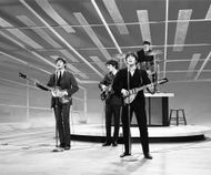 Beatles Files 1964 John Lennon Paul McCartney George Harrison and Ringo Starr rehearse their appearance on the Ed Sulliv - Source: Getty